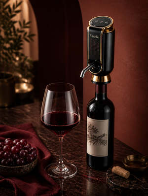 Vntello styled with grapes and cork